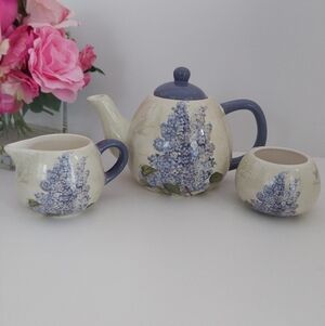 Lilac Collection Tea Pot Set Cream Sugar Bowl Classic Giftware Ceramic Teapot